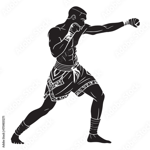 Black muay thai thailand Silhouette Vector, High Quality Illustration on White Background