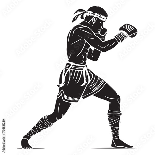 Black muay thai thailand Silhouette Vector, High Quality Illustration on White Background