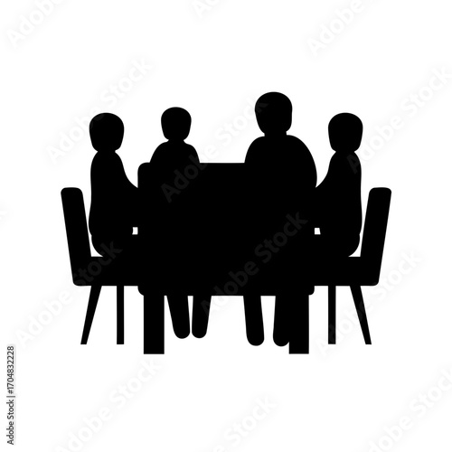Silhouetted figures sitting around a table engaged in a meeting setting