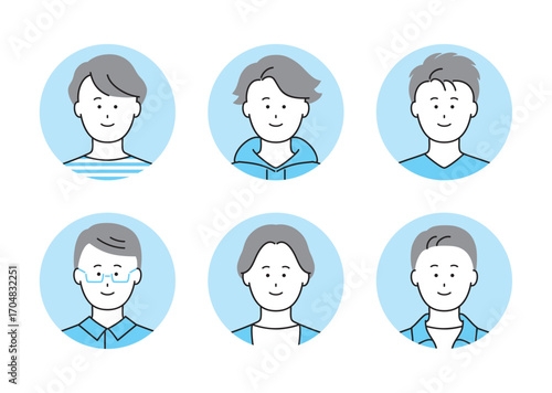 いろいろなタイプの男性の顔アイコンイラストセット