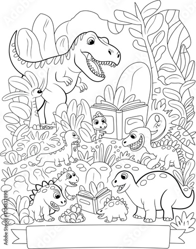 Cute dinosaur coloring page for kids adventure theme