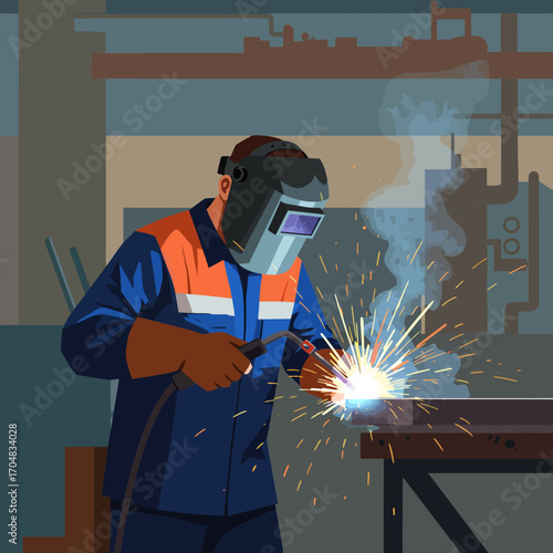 Welder at Work An Illustration of Industrial Welding and Safety