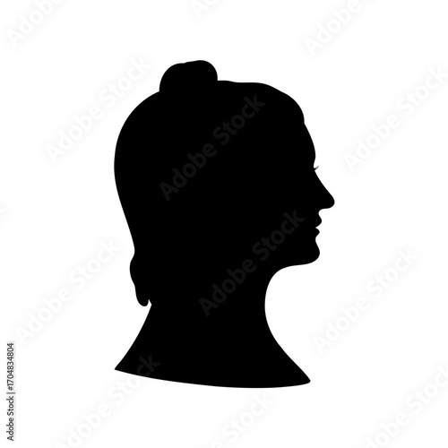 Silhouette of a woman's head in profile with a bun hairstyle