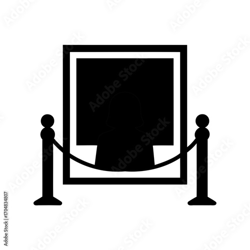 Museum exhibit vector graphic featuring a protected art piece and stanchions