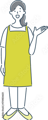 案内している女性保育士のシンプルな線画イラスト素材