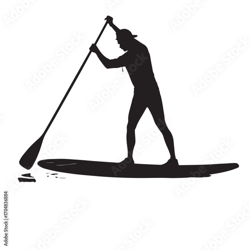 Black paddleboarding Silhouette Vector, High Quality Illustration on White Background