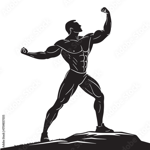 Black muscular bodybuilder Silhouette Vector, High Quality Illustration on White Background