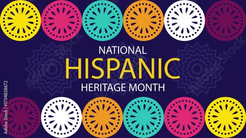 Hispanic heritage month Papel Picado pattern animated video, perforated paper on blue background 4K resolution