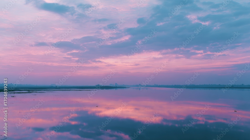 Obraz premium Pastel Sunset Clouds Mirrored in a Placid River