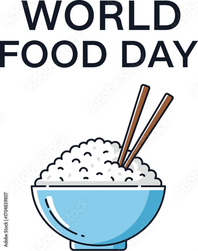 Illustration of a bowl of rice with chopsticks for world food day