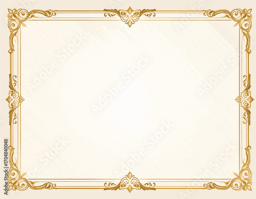 Ornate gold decorative frame with floral scrollwork in a classic vintage style for an official certificate or diploma