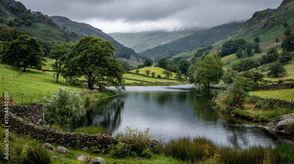 Fototapeta premium The Pastoral English Lake District with a Tranquil Lake