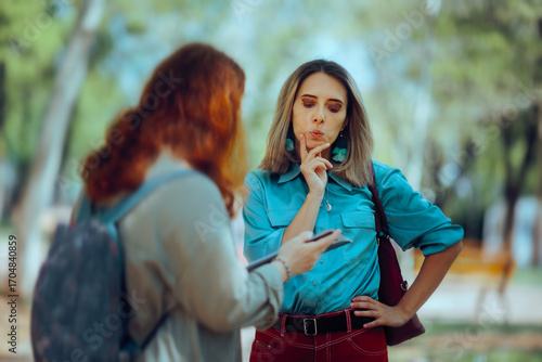 Woman Thinking What to Respond to a Street Interview. Interviewer contemplating the best way to answer a questionnaire 