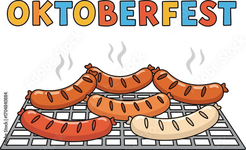 Oktoberfest grilled sausage on the grill, traditional german food