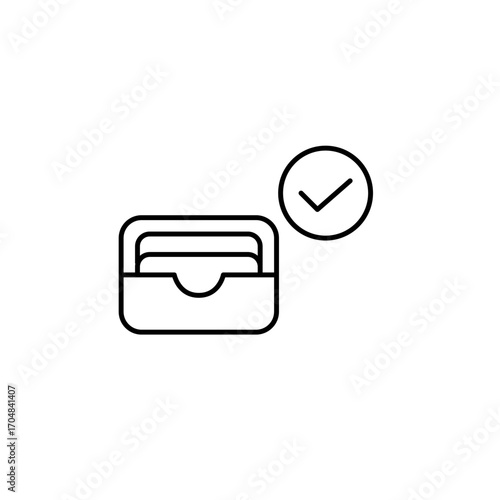 Card wallet and checkmark. Secure transactions, financial safety. Pixel perfect, editable stroke vector icon