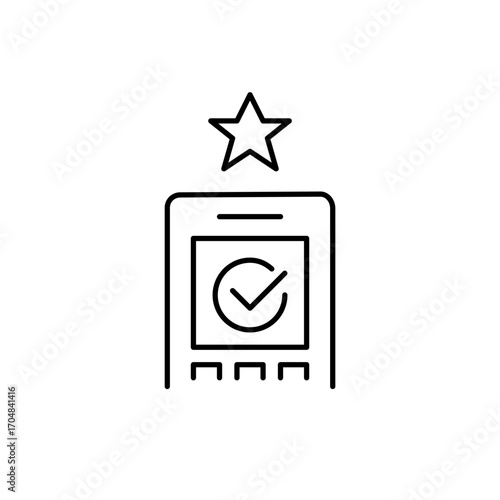 NFC payment reader with transaction approved and star. Pixel perfect, editable stroke vector icon