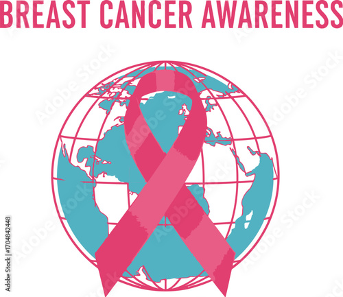 Pink ribbon world globe for breast cancer awareness month