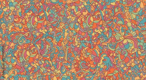 Intricate abstract pattern featuring swirling organic shapes and vibrant contrasting colors.