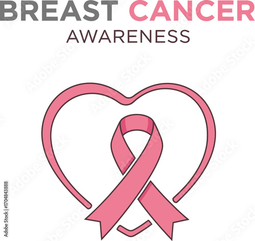 Breast cancer awareness month concept with pink ribbon in heart shape healthcare and medicine