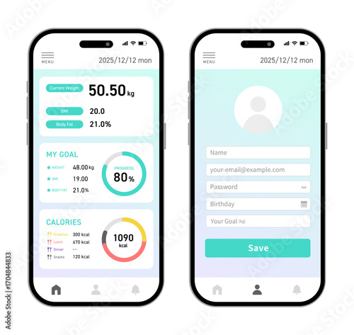 Healthcare App UI Design Set (Weight Management, Calorie Tracking, Fitness, Diet)