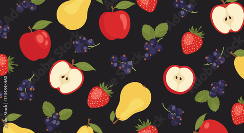 A vibrant and colorful assortment of fresh fruits including apples pears strawberries and blueberries.