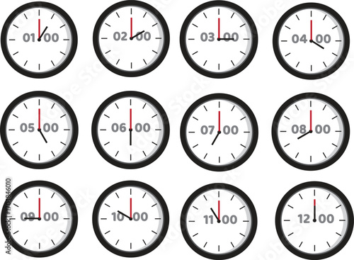 a clock that shows 1 to 12 o'clock (24 hours)