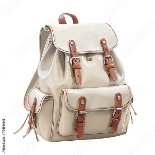 Backpack in neutral colors, isolated transparent background