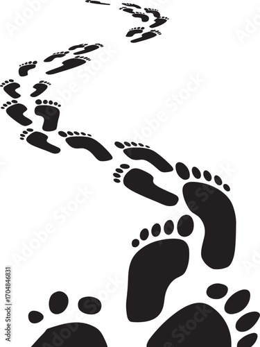 footprints Winding trail on a light surface showing a journey and movement