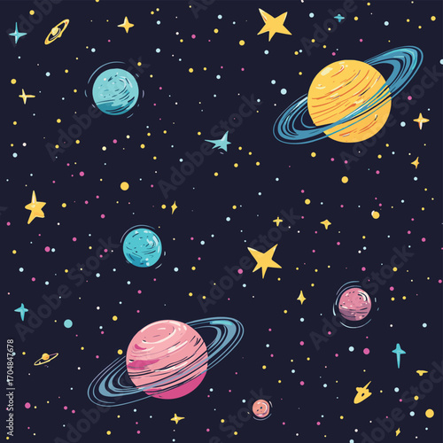 Vector illustration of space, cosmonaut and galaxy for poster, banner or background. Abstract drawings of the future, science fiction and astronomy , vector style simple color