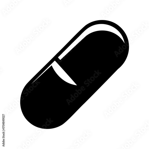 Bold silhouette of a medical capsule representing healthcare and pharmaceuticals industry