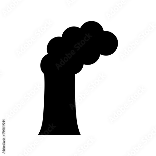Black silhouette of a smoke stack billowing with exhaust isolated on white