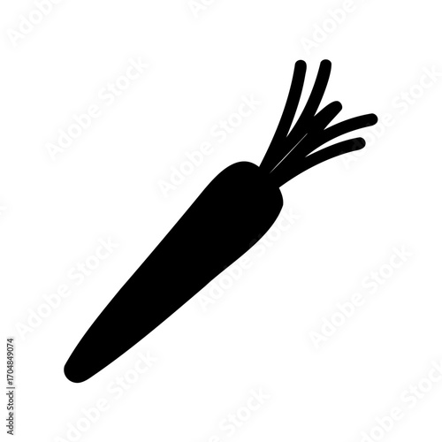 Bold silhouette illustration of a fresh carrot with green leafy top