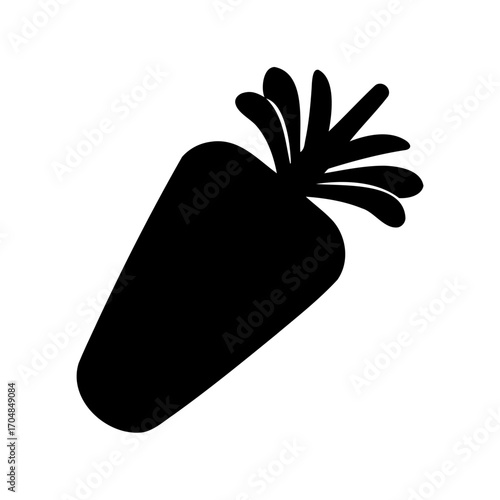 A minimalistic black silhouette of a carrot with leafy greens on top