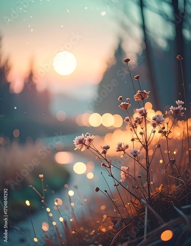 Peaceful sunset wildflowers