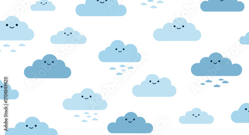 A delightful collection of cheerful cartoon clouds raining down gentle drops of water.
