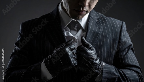 Serious man in pinstriped suit