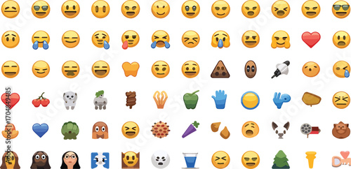 Diverse emoji collection a grid of 100 popular symbols for digital communication and expression