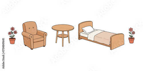 Bedroom setup with cozy furniture illustration art