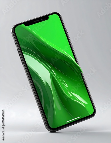 Smartphone with vibrant green abstract design