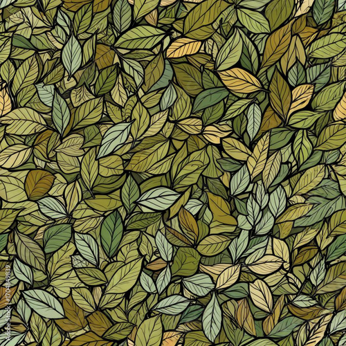 leaves seamless texture, painted, stylised to vector graphics
