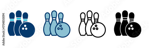 Bowling game Pin Icon vector isolated on white background. Bowling icon, ball and pin