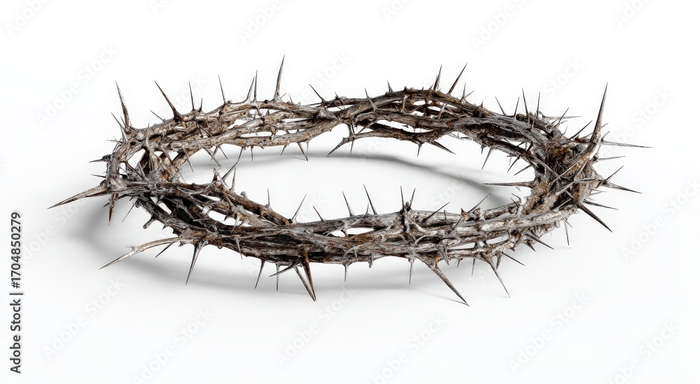 Fototapeta premium The Crown of Thorns: A poignant symbol of sacrifice and religious devotion, the intricately crafted crown of thorns lies in solemn repose, evoking feelings of contemplation and reverence.Genetative Ai
