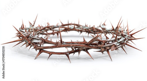 The Crown of Thorns: A poignant representation of resilience and spirituality, the crown of thorns, meticulously crafted, rests gently, its sharp barbs stark against the quiet background.Genetative Ai