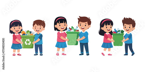 Happy children recycling together responsibly now