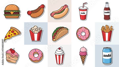 Delicious fast food and sweet dessert icons collection for your projects