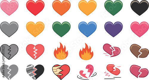diverse heart emoticons bundle representing love emotions and relationships varied styles