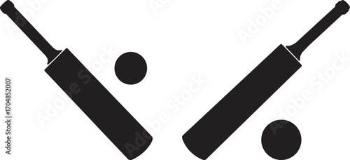 Two cricket bats and balls silhouette