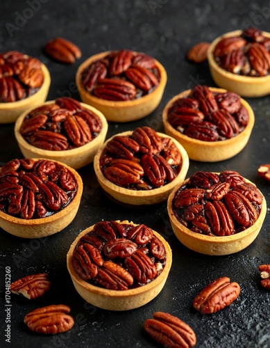 Pecan tarts on dark surface