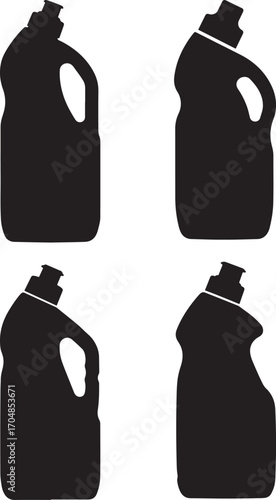 Four black silhouettes of laundry detergent bottles