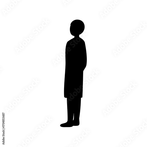 Black silhouette of a person standing in profile, looking off in distance